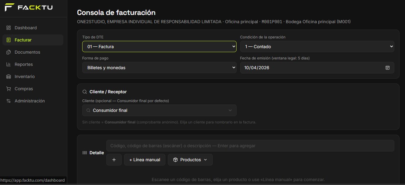 Consola de facturación de FACKTU